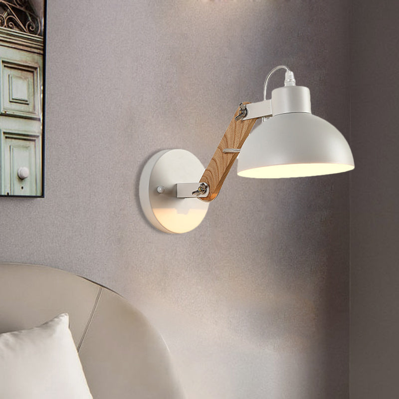 Siopsrl| Nordic Splicing Rotatable Wall Lamp 1-Light Metal Wall Lamp Lighting with Bowl Shade in Black/White-Wood