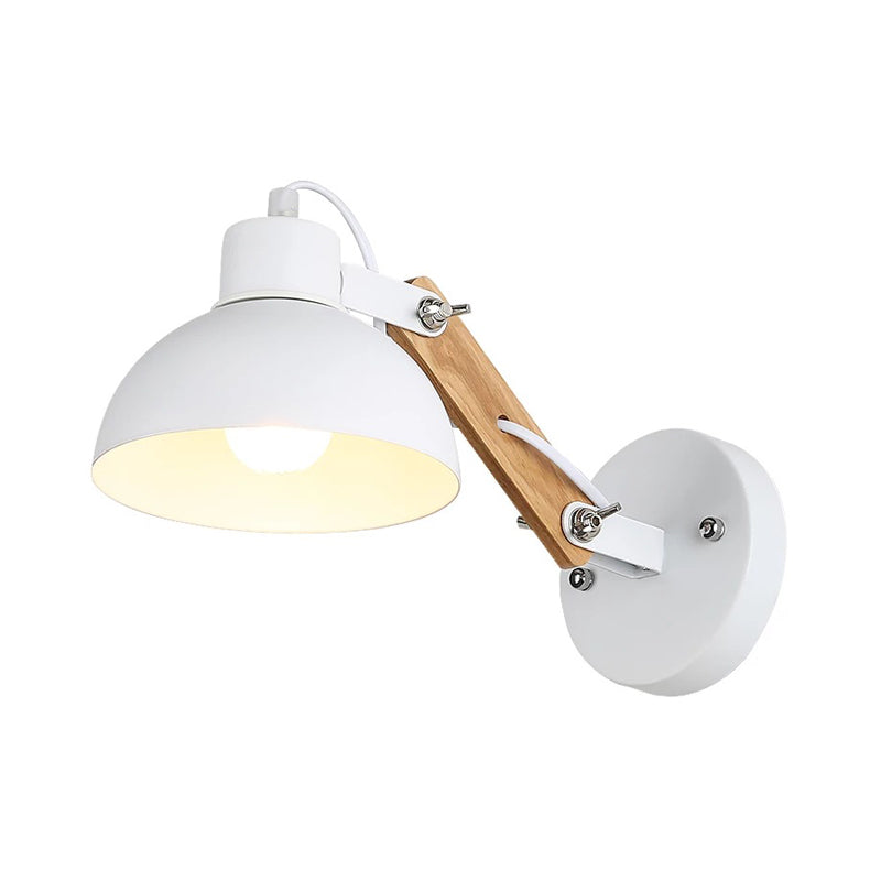 Siopsrl| Nordic Splicing Rotatable Wall Lamp 1-Light Metal Wall Lamp Lighting with Bowl Shade in Black/White-Wood