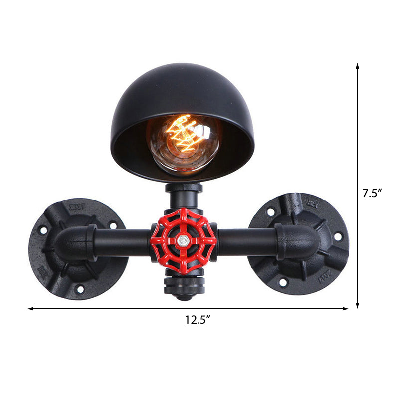 Siopsrl| Steampunk Dome Wall Lamp Fixture with Valve Wheel 1 Head Metallic Wall Light in Black for Living Room