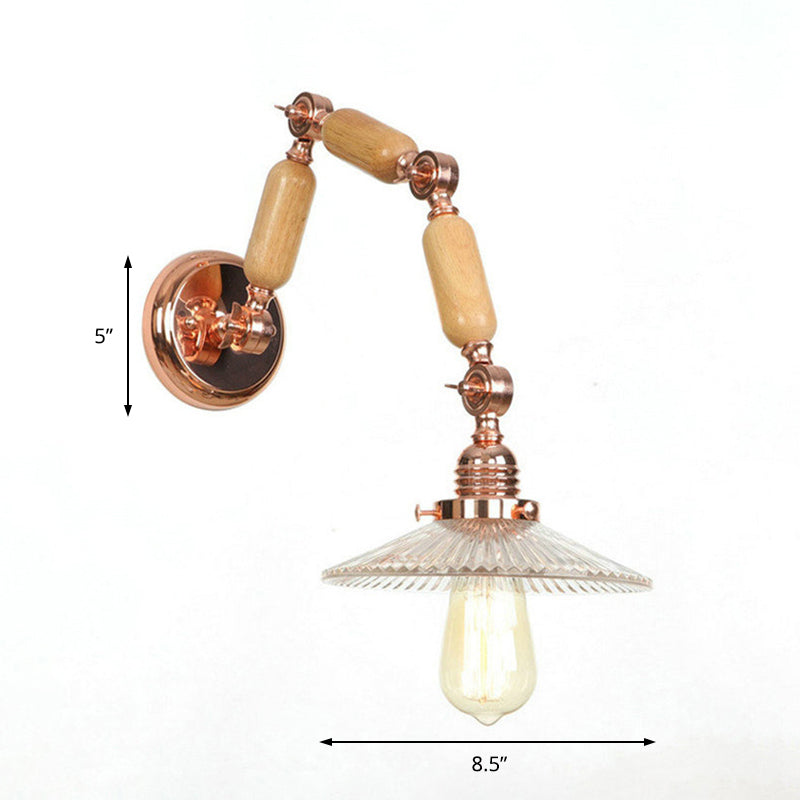Siopsrl| 1 Light Scalloped Wall Lamp Fixture Industrial Clear Ribbed Glass Wall Lamp for Living Room with Arm