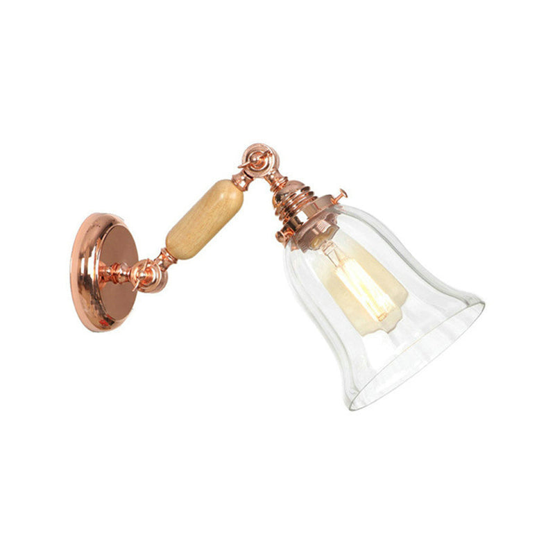 Siopsrl| Clear Prism Glass Wood Wall Light Bell 1-Light Vintage Style Wall Lamp Light with Retractable Arm