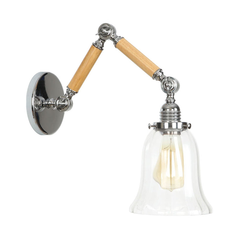 Siopsrl| Flared Living Room Wall Light Vintage Clear Glass Prism Glass 1 Light Chrome Wall Lamp with 8"+8"/6"+6"/8"+4" Wooden Arm