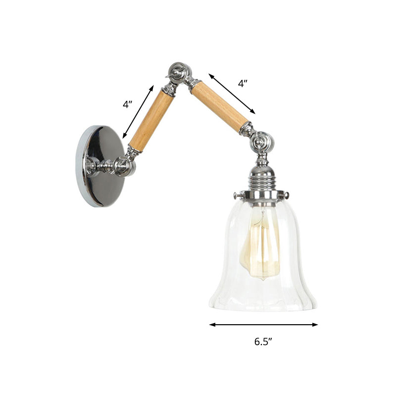 Siopsrl| Flared Living Room Wall Light Vintage Clear Glass Prism Glass 1 Light Chrome Wall Lamp with 8"+8"/6"+6"/8"+4" Wooden Arm