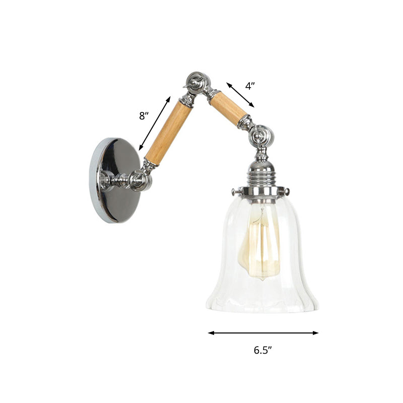 Siopsrl| Flared Living Room Wall Light Vintage Clear Glass Prism Glass 1 Light Chrome Wall Lamp with 8"+8"/6"+6"/8"+4" Wooden Arm