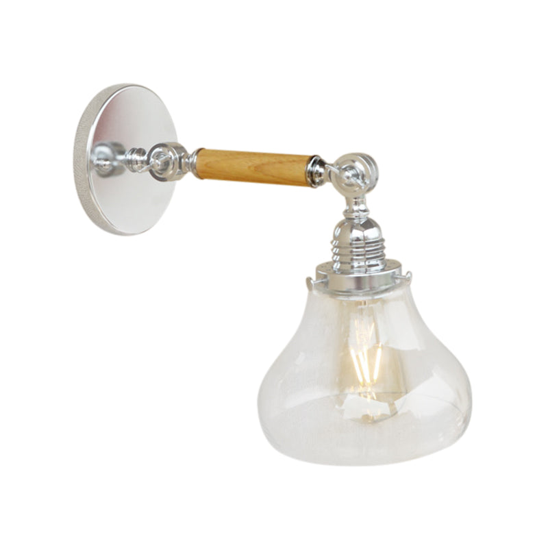Siopsrl| Wood One Light Wall Lamp Vintage Clear Glass Pear Lighting Fixture for Living Room, 8"/4"/6" L Wooden Arm