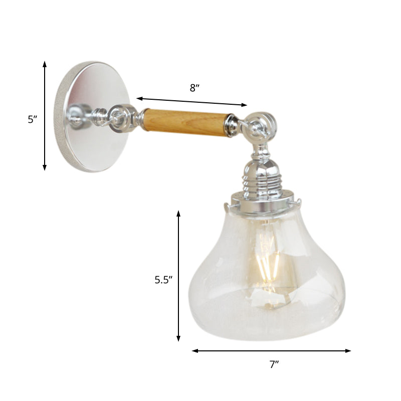 Siopsrl| Wood One Light Wall Lamp Vintage Clear Glass Pear Lighting Fixture for Living Room, 8"/4"/6" L Wooden Arm