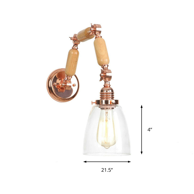 Siopsrl| Rose Gold Single Light Concept Light Antique Clear Glass Tapered Lighting Fixture with Rotatable Arm