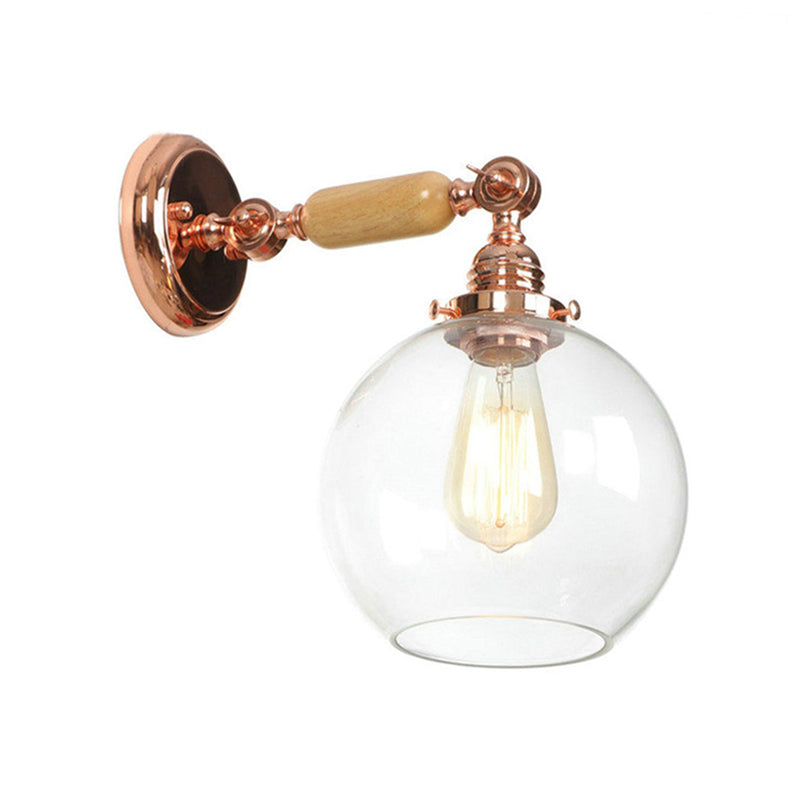 Siopsrl| Orb Shade Clear Glass Wall Lamp Industrial Single Bulb Living Room Wall Light in Rose Gold