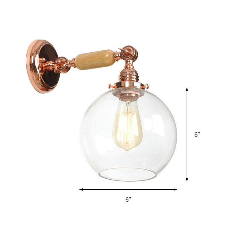 Siopsrl| Orb Shade Clear Glass Wall Lamp Industrial Single Bulb Living Room Wall Light in Rose Gold