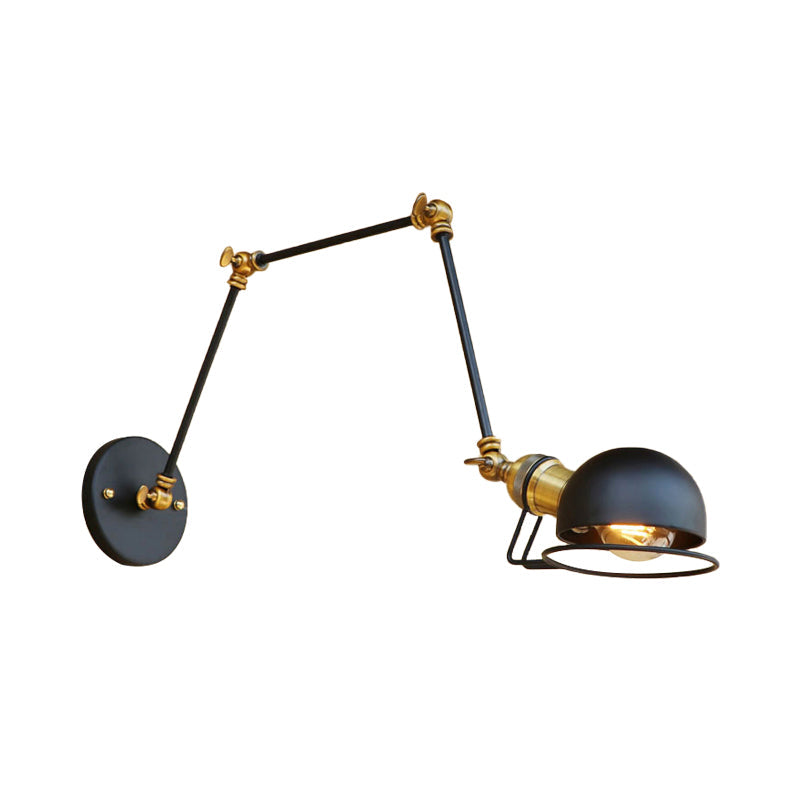 Siopsrl| Vintage Industrial Bowl Wall Lamp 1 Light Iron Wall Lamp with Rotatable Arm in Black/Metal