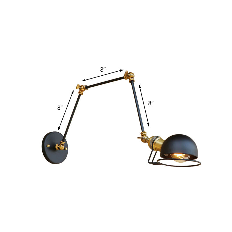 Siopsrl| Vintage Industrial Bowl Wall Lamp 1 Light Iron Wall Lamp with Rotatable Arm in Black/Metal