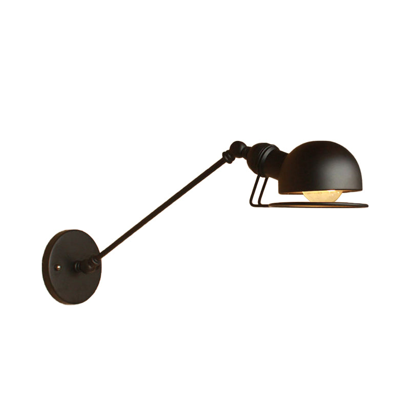 Siopsrl| Vintage Industrial Bowl Wall Lamp 1 Light Iron Wall Lamp with Rotatable Arm in Black/Metal