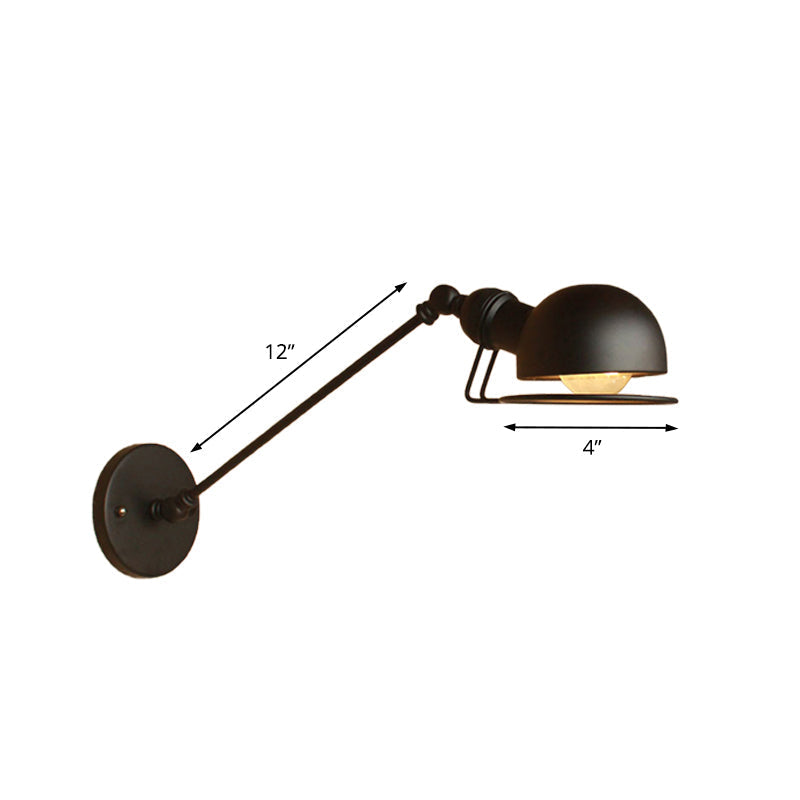 Siopsrl| Vintage Industrial Bowl Wall Lamp 1 Light Iron Wall Lamp with Rotatable Arm in Black/Metal