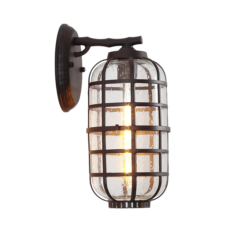Siopsrl| Caged Seeds Glass Wall Mounted Lamp Industrial Single Bulb Outdoor Sculpture Light in Black/Bronze, 5.5"/6"/8" Wide