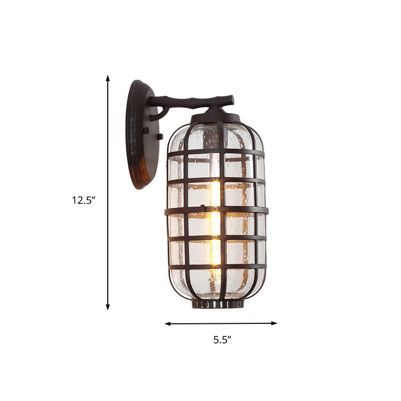 Siopsrl| Caged Seeds Glass Wall Mounted Lamp Industrial Single Bulb Outdoor Sculpture Light in Black/Bronze, 5.5"/6"/8" Wide