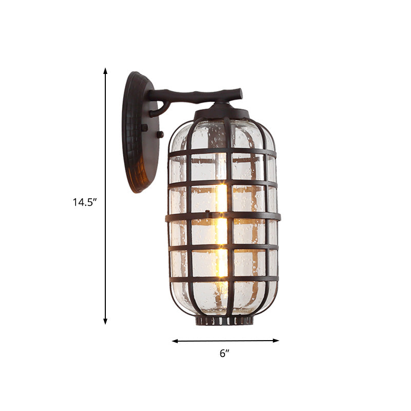 Siopsrl| Caged Seeds Glass Wall Mounted Lamp Industrial Single Bulb Outdoor Sculpture Light in Black/Bronze, 5.5"/6"/8" Wide