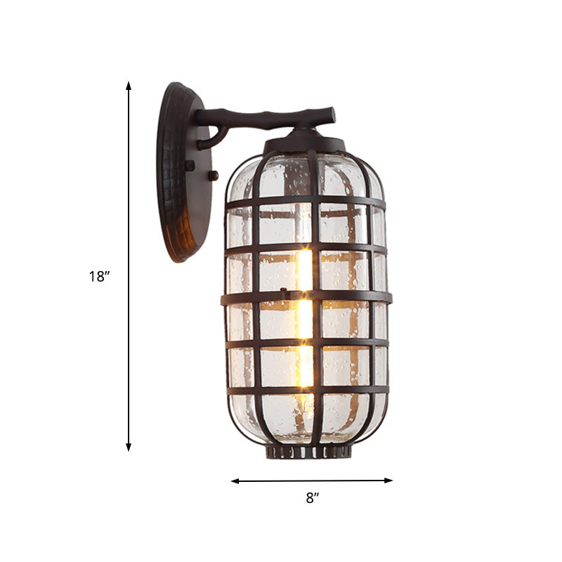 Siopsrl| Caged Seeds Glass Wall Mounted Lamp Industrial Single Bulb Outdoor Sculpture Light in Black/Bronze, 5.5"/6"/8" Wide