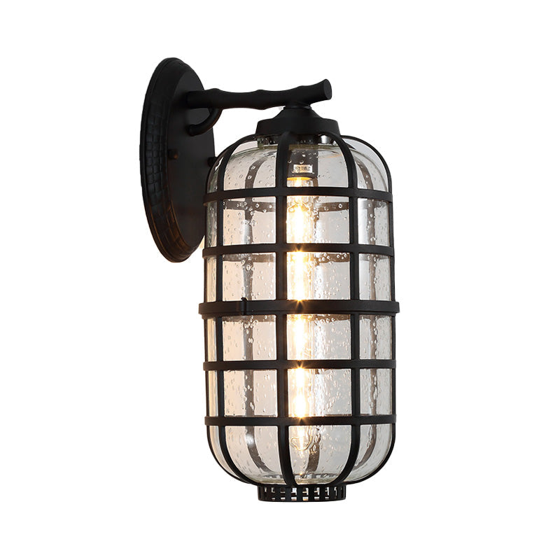 Siopsrl| Caged Seeds Glass Wall Mounted Lamp Industrial Single Bulb Outdoor Sculpture Light in Black/Bronze, 5.5"/6"/8" Wide