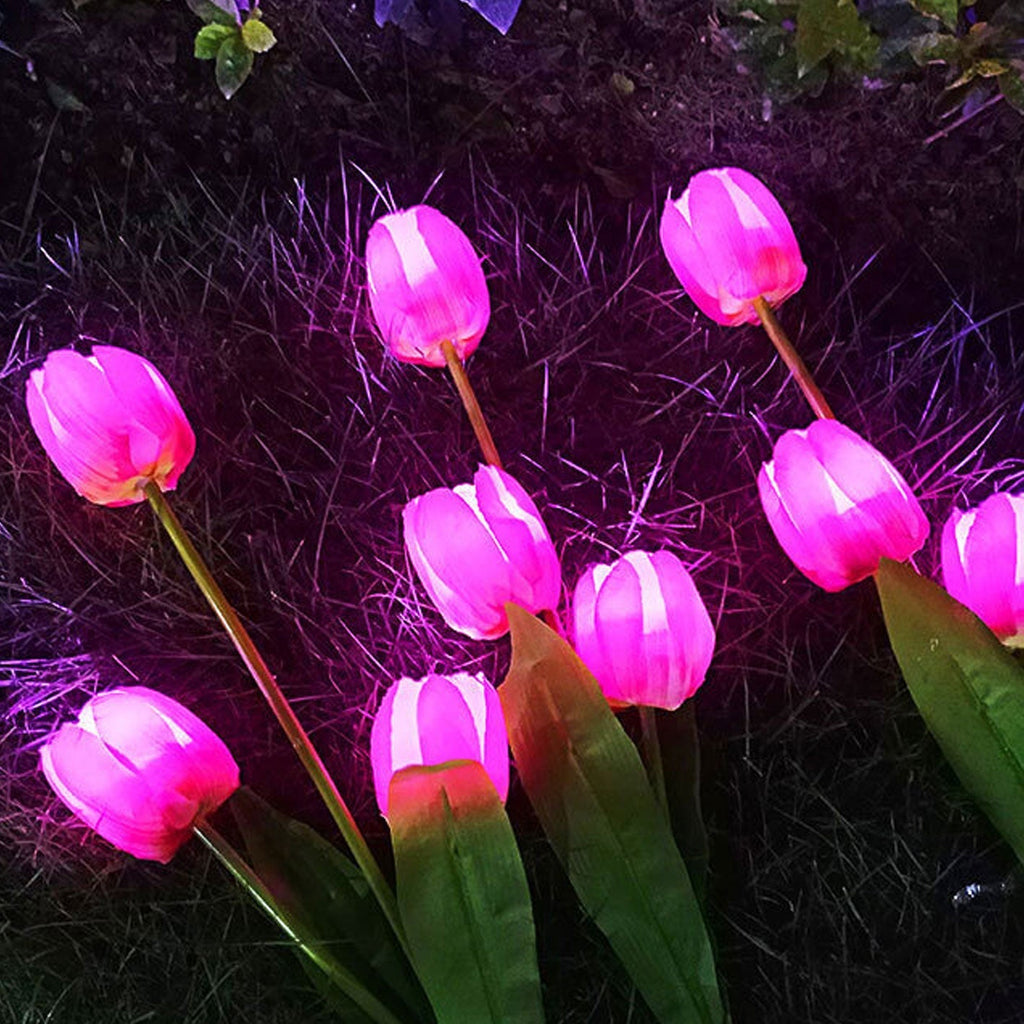 Siopsrl| Solar Tulip Lawn Light Outdoor Garden LED Tulip Flower Light Ground Stake Landscape Light