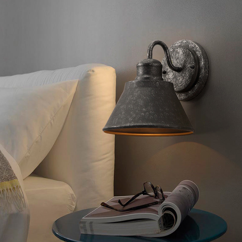 Siopsrl| Metal Antique Black Wall Lights Drum/Trumpet Shade 1-Light Retro Rustic Wall Lamp Fixture