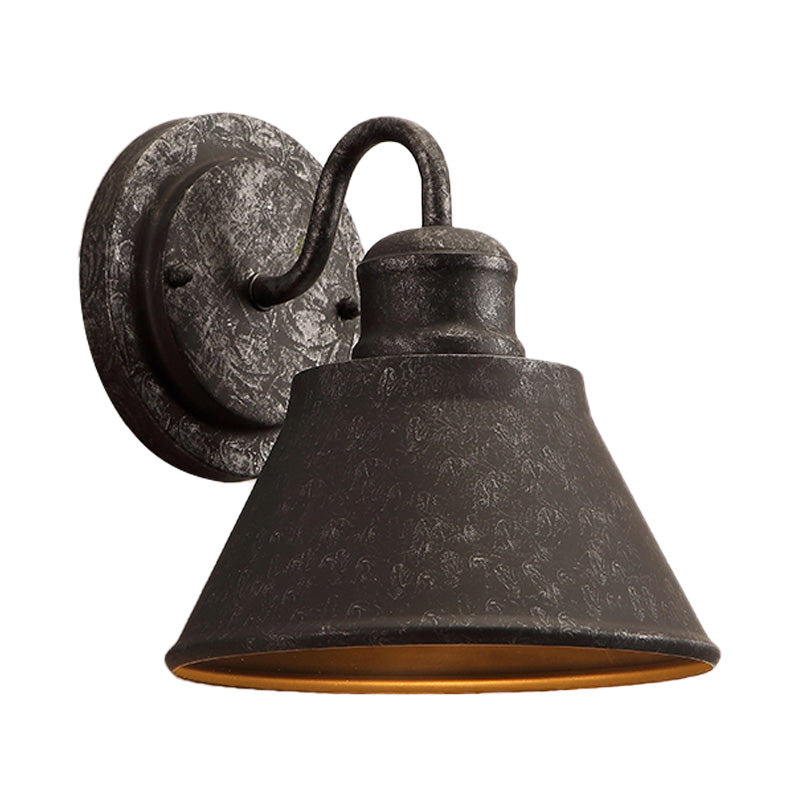 Siopsrl| Metal Antique Black Wall Lights Drum/Trumpet Shade 1-Light Retro Rustic Wall Lamp Fixture