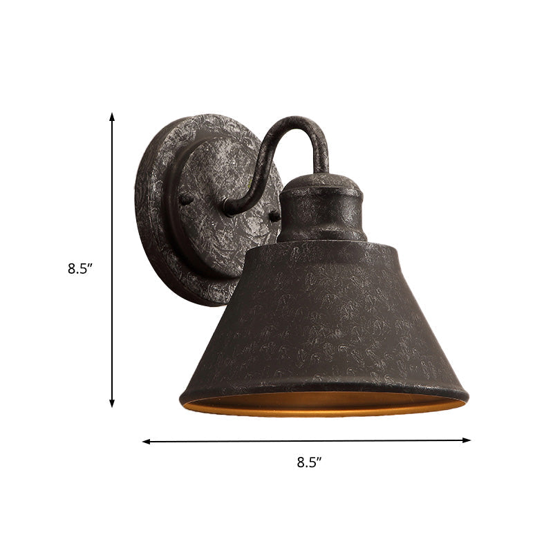 Siopsrl| Metal Antique Black Wall Lights Drum/Trumpet Shade 1-Light Retro Rustic Wall Lamp Fixture