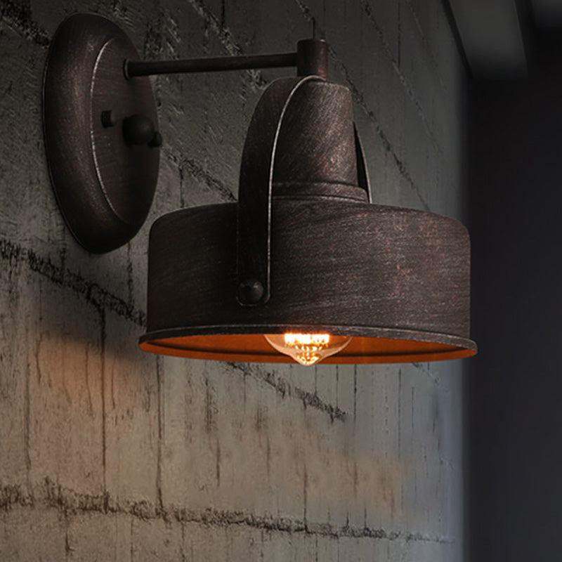 Siopsrl| Metal Antique Black Wall Lights Drum/Trumpet Shade 1-Light Retro Rustic Wall Lamp Fixture
