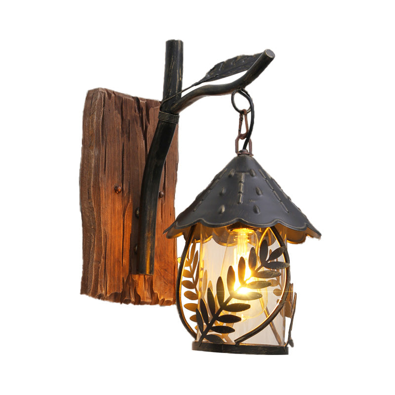 Siopsrl| A wall lamp with a glass bulb and cylindrical shade made of clear glass, industrial wall lamp for the living room with leaf branch in black