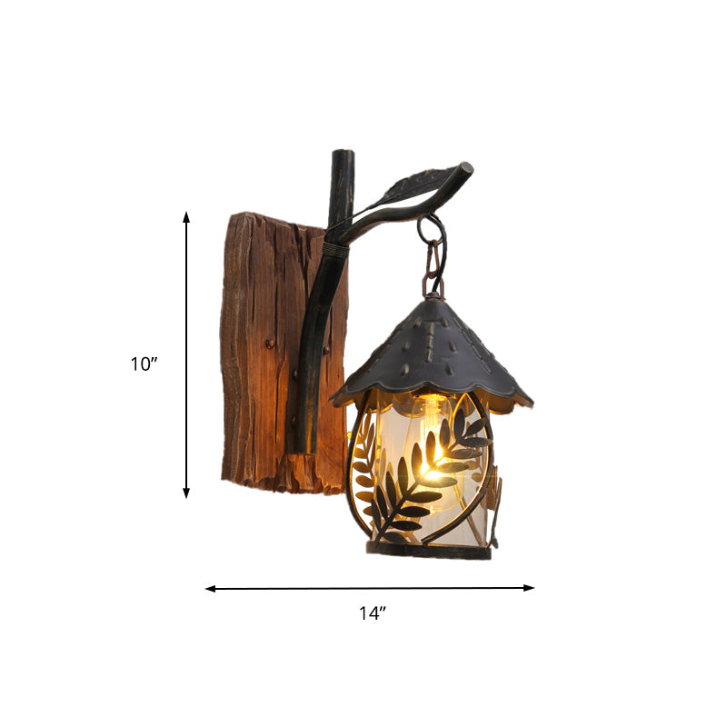 Siopsrl| A wall lamp with a glass bulb and cylindrical shade made of clear glass, industrial wall lamp for the living room with leaf branch in black