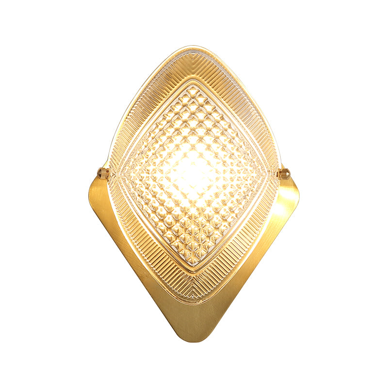 Siopsrl| 1 Bulb Rhombus Wall Light Fixture Modern Stylish Metal and Clear Crystal Wall Lamp in Brass Finish