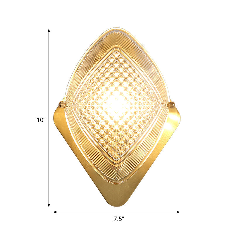 Siopsrl| 1 Bulb Rhombus Wall Light Fixture Modern Stylish Metal and Clear Crystal Wall Lamp in Brass Finish