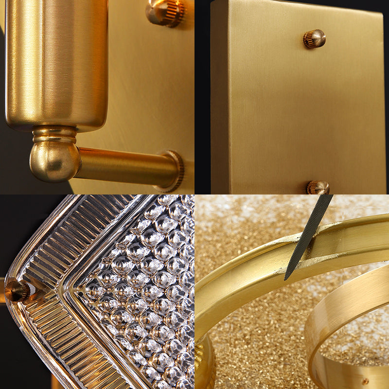 Siopsrl| 1 Bulb Rhombus Wall Light Fixture Modern Stylish Metal and Clear Crystal Wall Lamp in Brass Finish