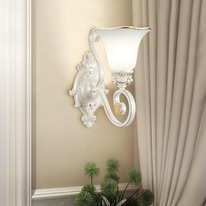 Siopsrl| Milk glass flower wall lamp vintage 1/2 head wall-mounted light with clear crystal accent in white for the bedroom