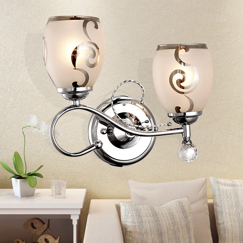 Siopsrl| 2 Bulb Bowl Wall Lighting Modern Style Glass Wall Lighting with Crystal Ball in Chrome for Living Room