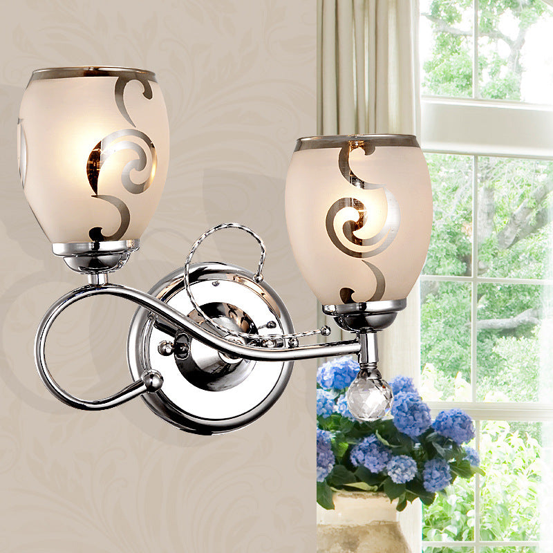 Siopsrl| 2 Bulb Bowl Wall Lighting Modern Style Glass Wall Lighting with Crystal Ball in Chrome for Living Room
