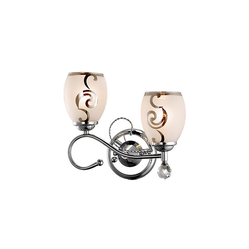 Siopsrl| 2 Bulb Bowl Wall Lighting Modern Style Glass Wall Lighting with Crystal Ball in Chrome for Living Room