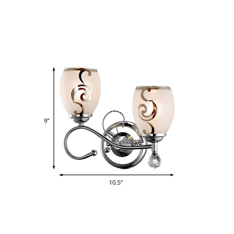 Siopsrl| 2 Bulb Bowl Wall Lighting Modern Style Glass Wall Lighting with Crystal Ball in Chrome for Living Room