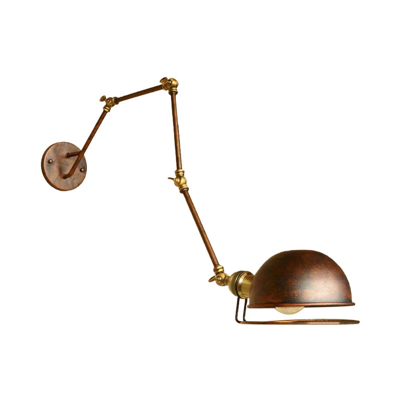 Siopsrl| Bowl Shade Iron Wall Lamp with Swivel Arm Antique Style 1 Head Study Wall Light Fixture in Rust