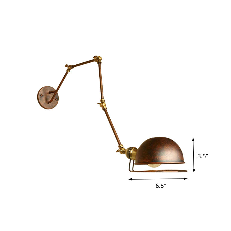 Siopsrl| Bowl Shade Iron Wall Lamp with Swivel Arm Antique Style 1 Head Study Wall Light Fixture in Rust
