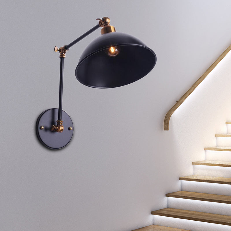 Siopsrl| 1 Bulb Wall Light Vintage Swivel Arm Metal Wall Lighting with Bowl Light in Black for Staircase