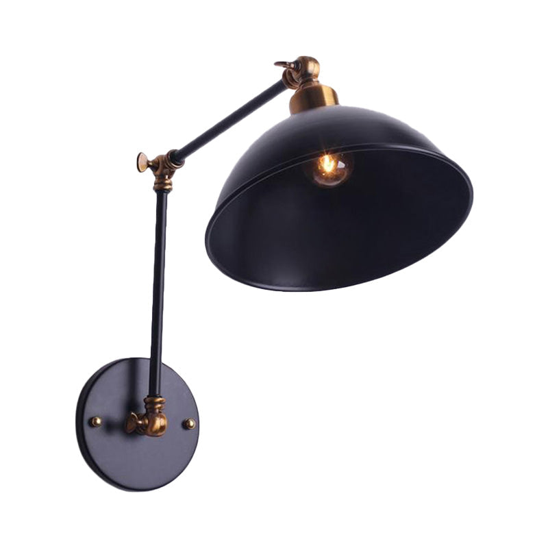Siopsrl| 1 Bulb Wall Light Vintage Swivel Arm Metal Wall Lighting with Bowl Light in Black for Staircase