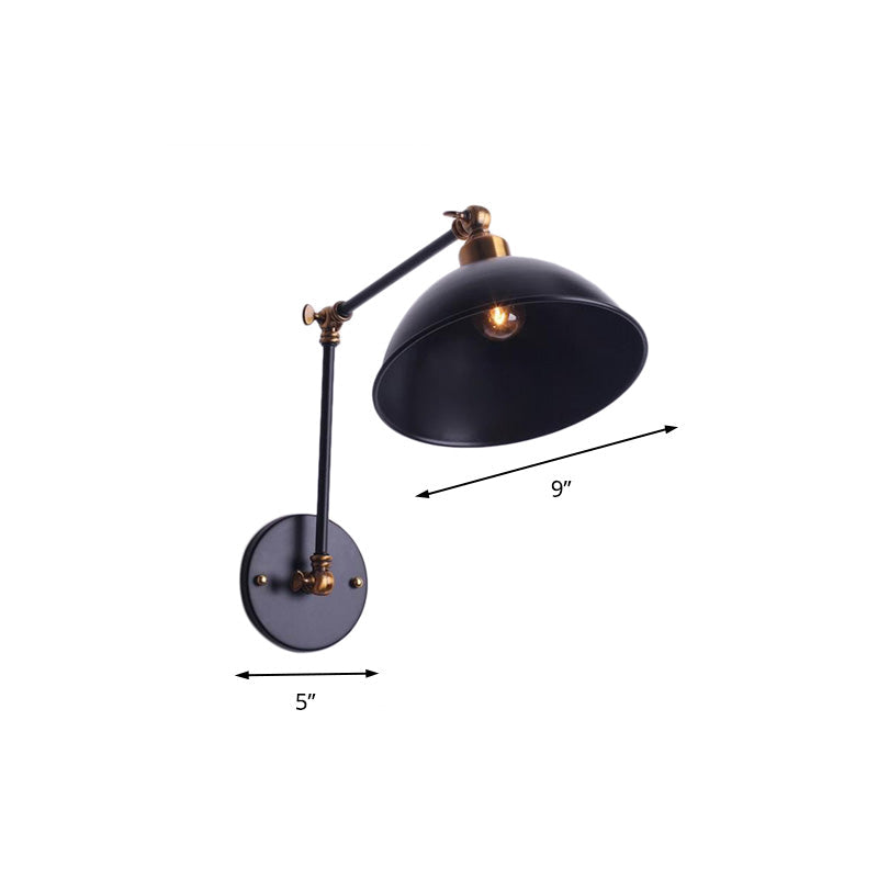 Siopsrl| 1 Bulb Wall Light Vintage Swivel Arm Metal Wall Lighting with Bowl Light in Black for Staircase