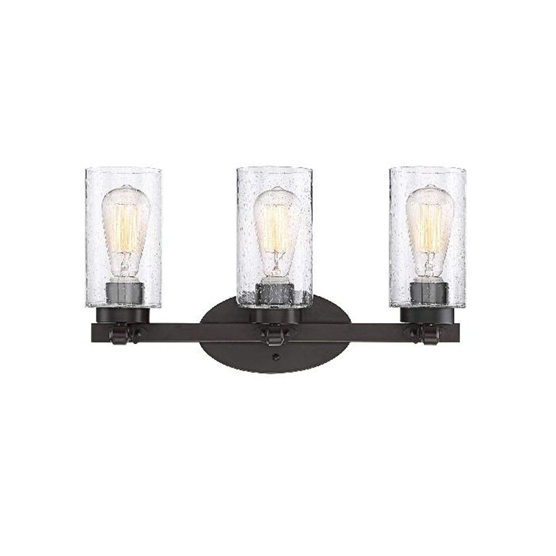 Siopsrl| 3-Bulb Seed Glass Wall Light Industry Black Cylinder Dining Room Wall Lamp in Clear