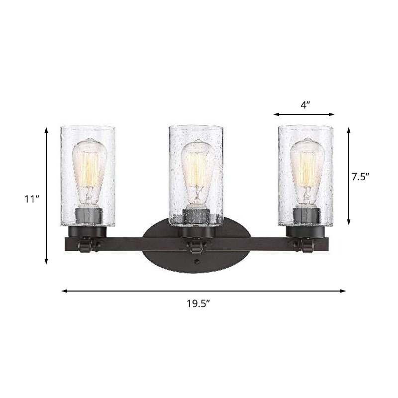 Siopsrl| 3-Bulb Seed Glass Wall Light Industry Black Cylinder Dining Room Wall Lamp in Clear