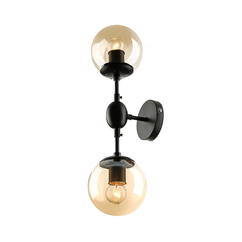 Siopsrl| Black 2-Light Wall Light Industrial Amber Glass Globe Shade Lighting Fixture for Living Room
