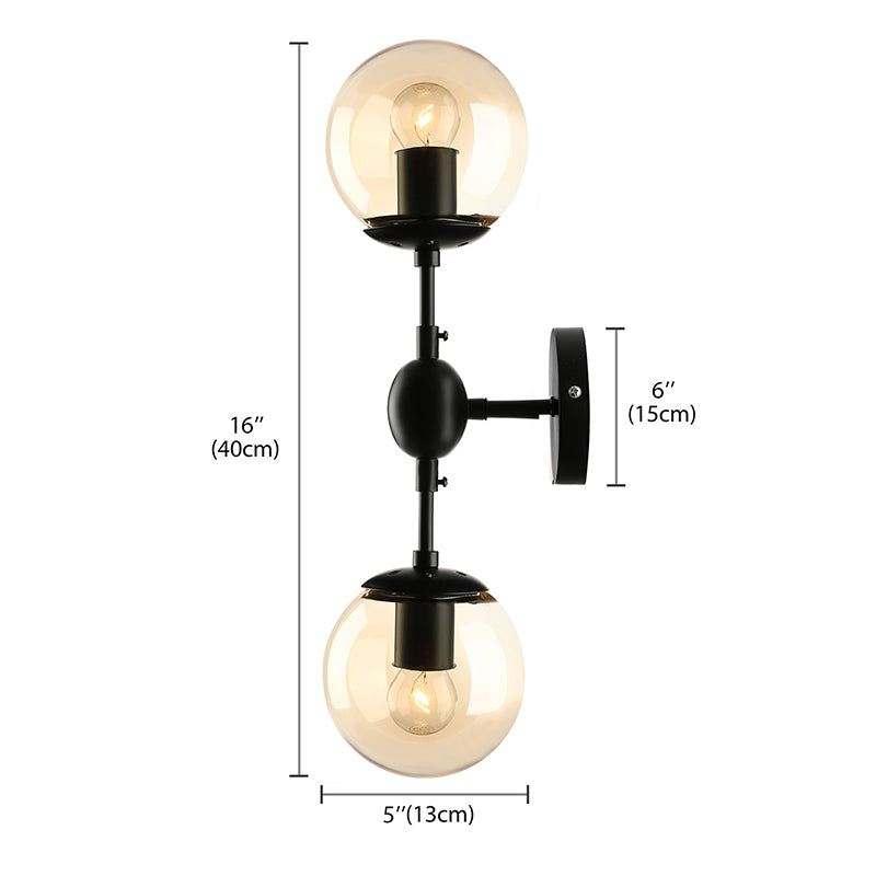 Siopsrl| Black 2-Light Wall Light Industrial Amber Glass Globe Shade Lighting Fixture for Living Room