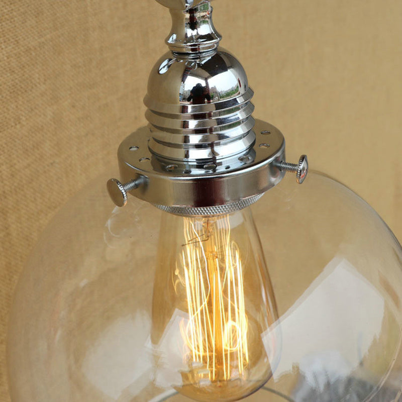 Siopsrl| Vintage Orb Wall Light Fixture 1 Lamp Clear Glass Wall Lamp in Chrome for Bathroom, 8"/4"/6" Wide Wooden Arm