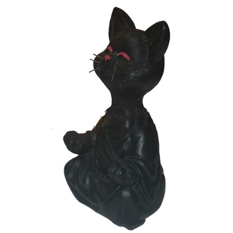 Siopsrl| Playful Black Buddha Cat Figure Meditation Yoga Collectible Happy Cat Decor Home Garden Decoration Garden Ornament
