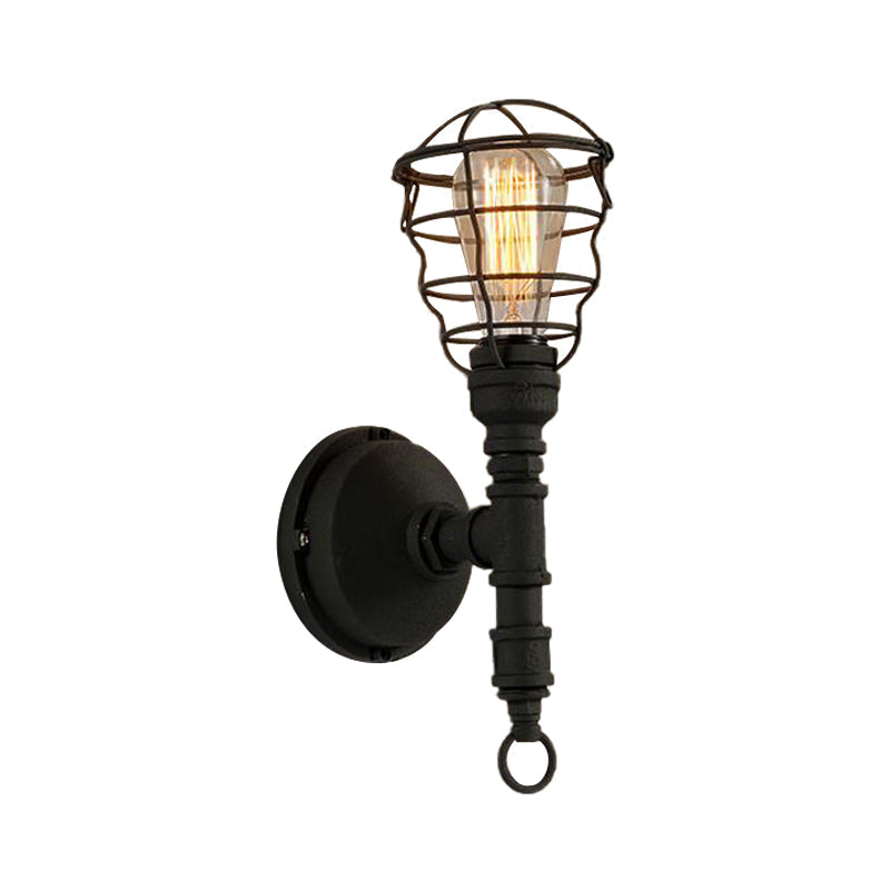 Siopsrl| Vintage Industrial Coated Wall Lamp 1 Light Metal Wall Mount Light with Water Pipe in Black for Dining Room