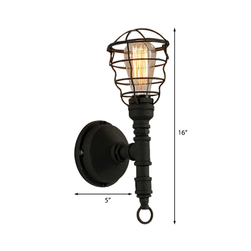 Siopsrl| Vintage Industrial Coated Wall Lamp 1 Light Metal Wall Mount Light with Water Pipe in Black for Dining Room